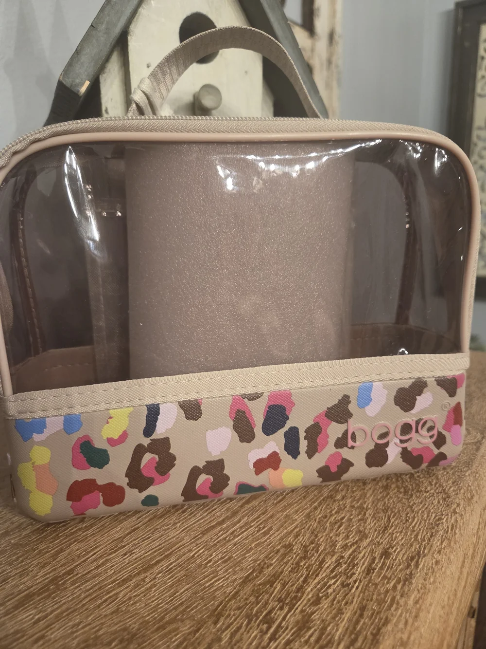 BOGG BAG Neon Jungle Clear Cosmetic Case with Multicolor Leopard Trim